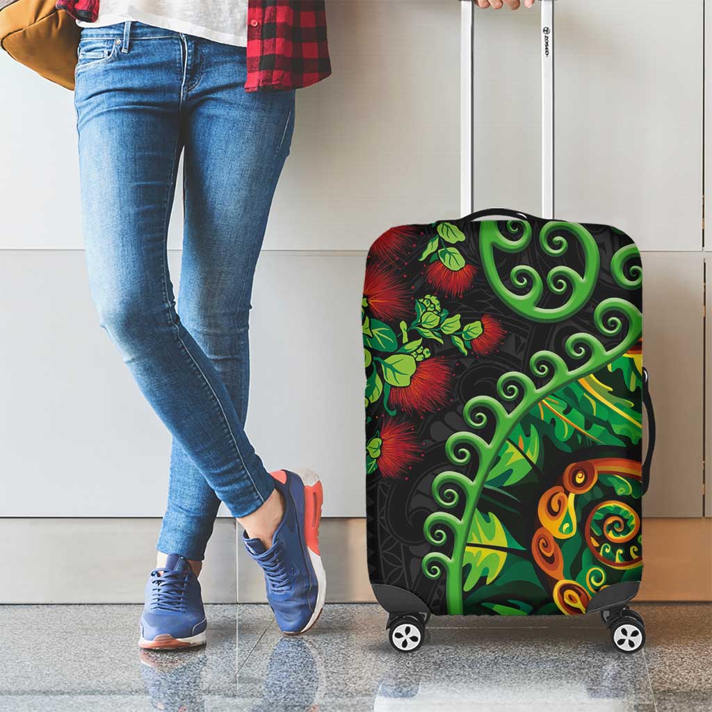 New Zealand Koru Plants and Pohutukawa Luggage Cover Maori Tattoo Pattern