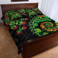 New Zealand Koru Plants and Pohutukawa Quilt Bed Set Maori Tattoo Pattern