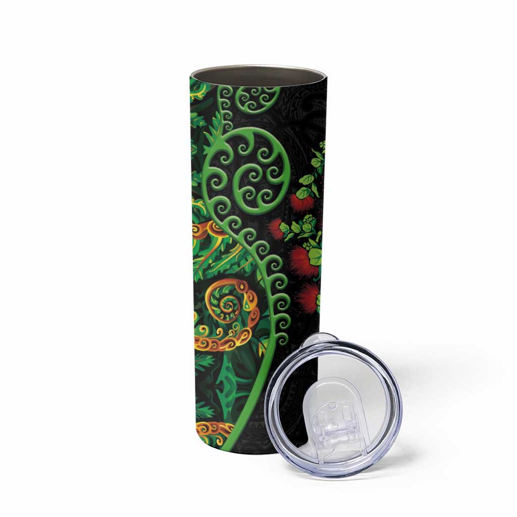 New Zealand Koru Plants and Pohutukawa Skinny Tumbler Maori Tattoo Pattern