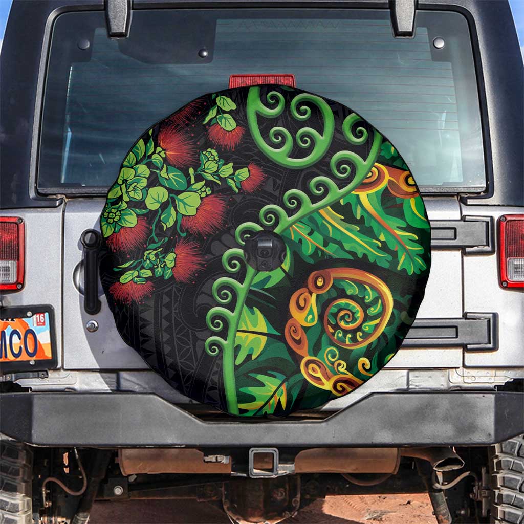 New Zealand Koru Plants and Pohutukawa Spare Tire Cover Maori Tattoo Pattern