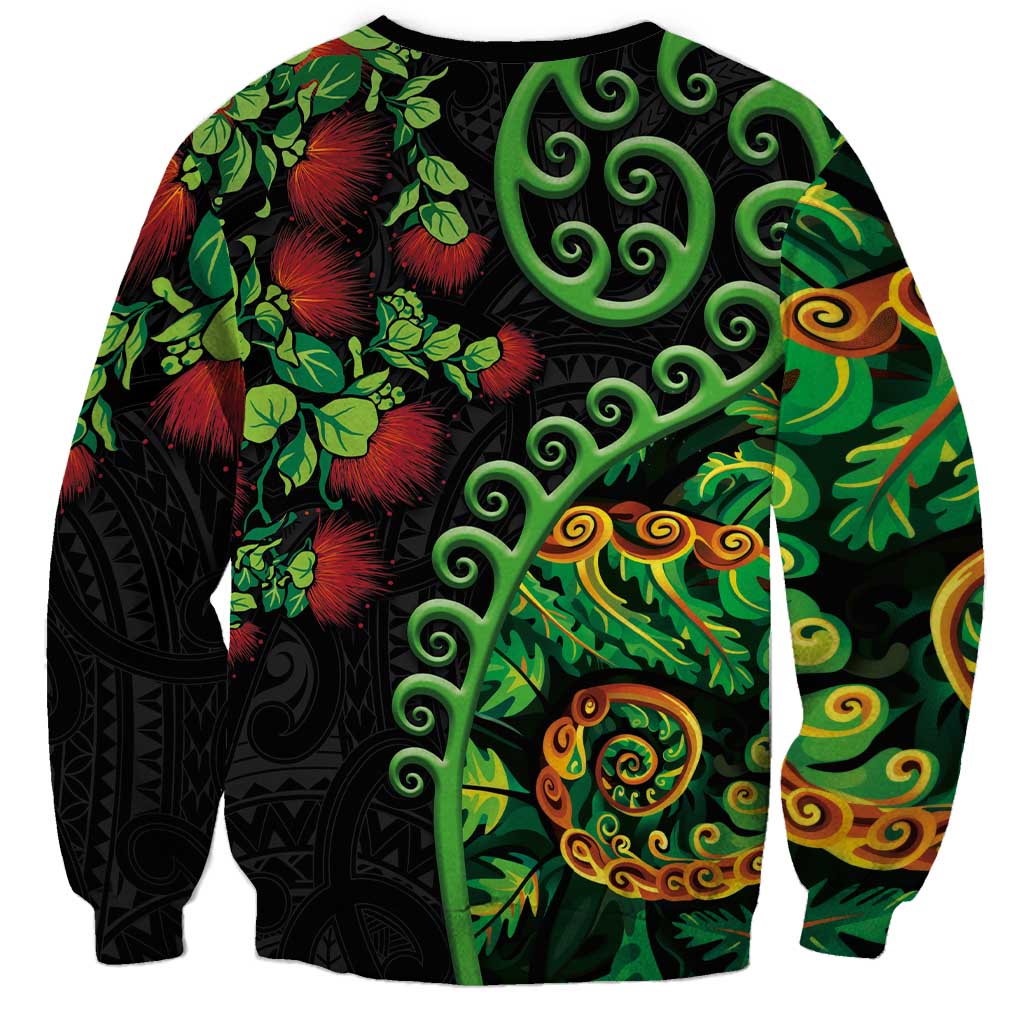 New Zealand Koru Plants and Pohutukawa Sweatshirt Maori Tattoo Pattern