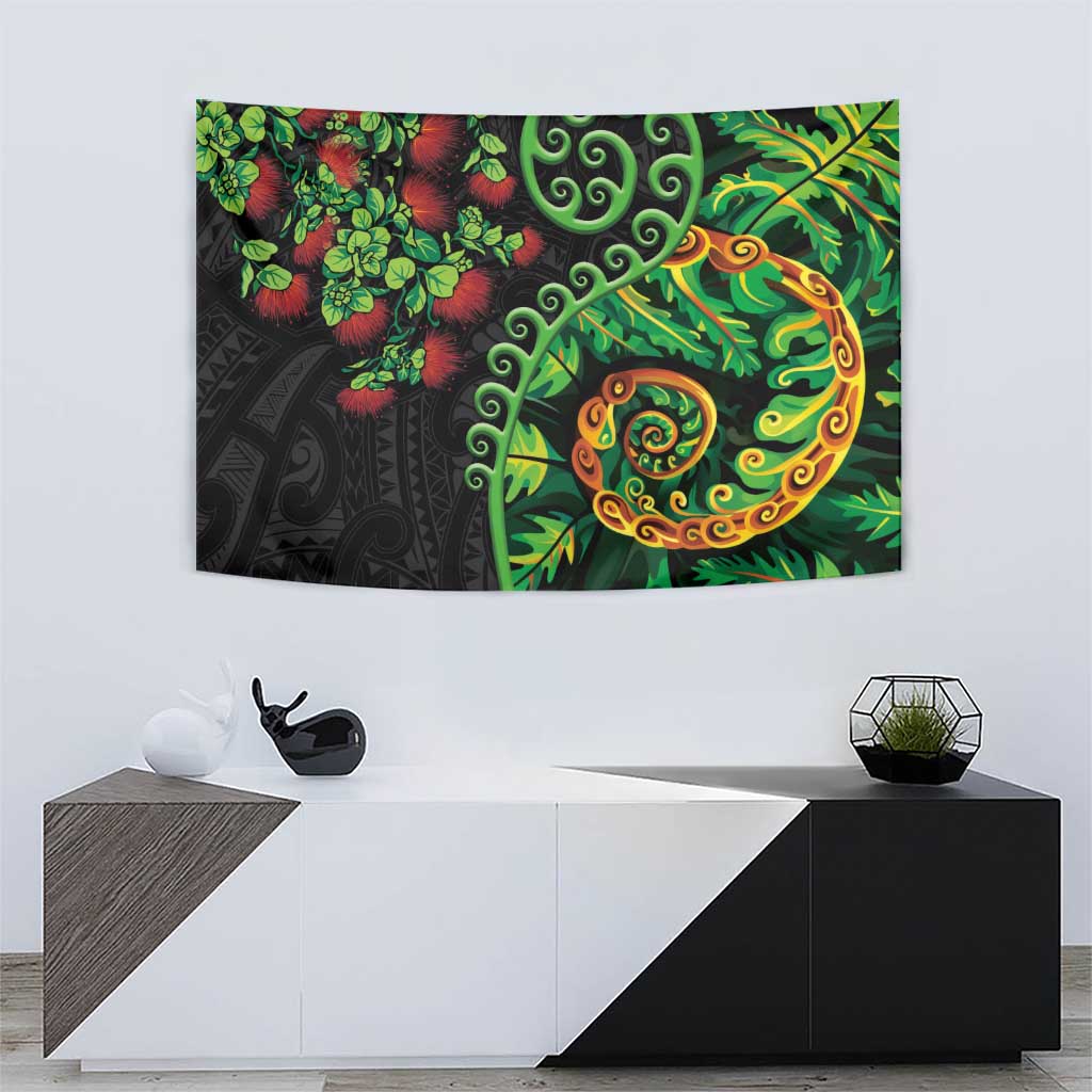 New Zealand Koru Plants and Pohutukawa Tapestry Maori Tattoo Pattern