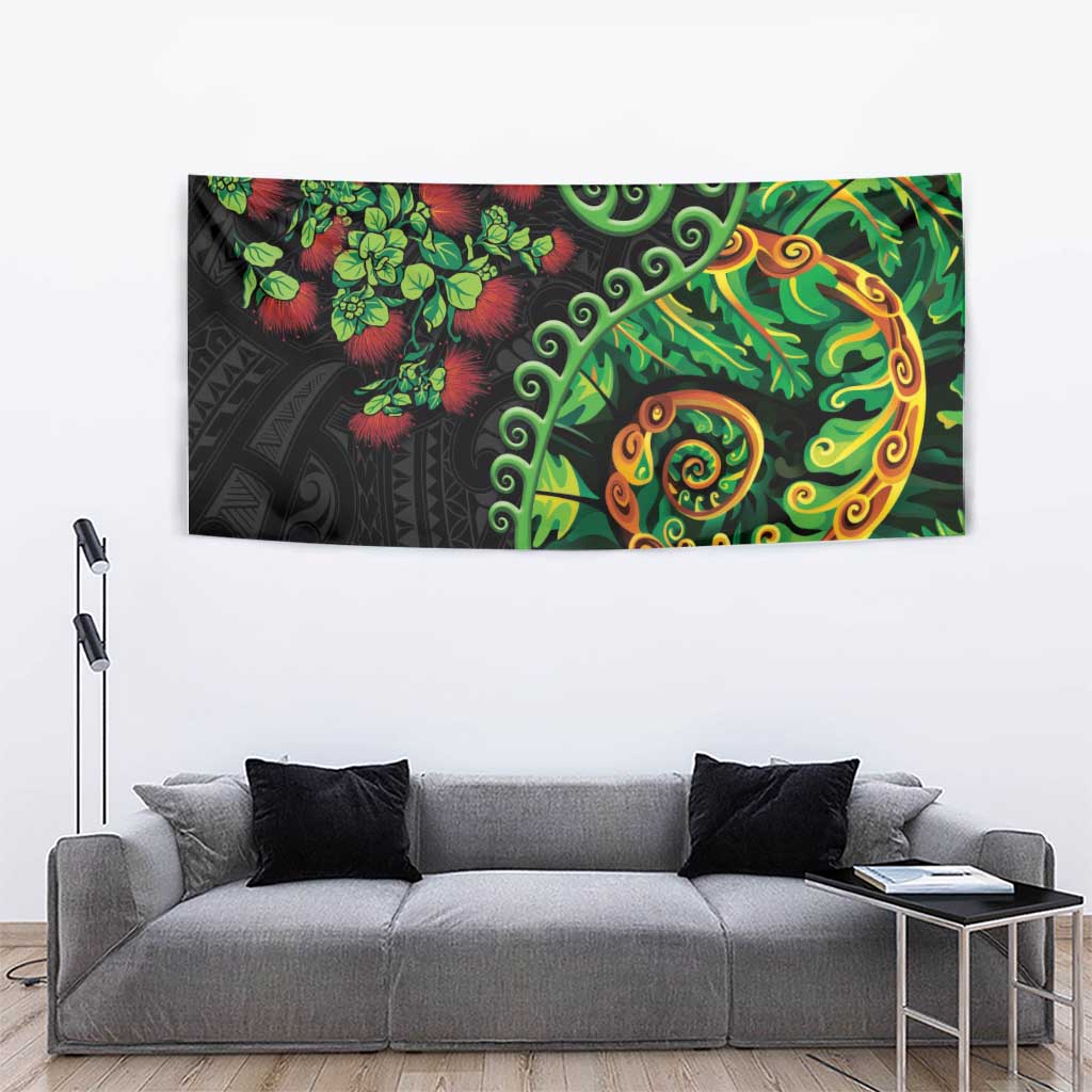 New Zealand Koru Plants and Pohutukawa Tapestry Maori Tattoo Pattern
