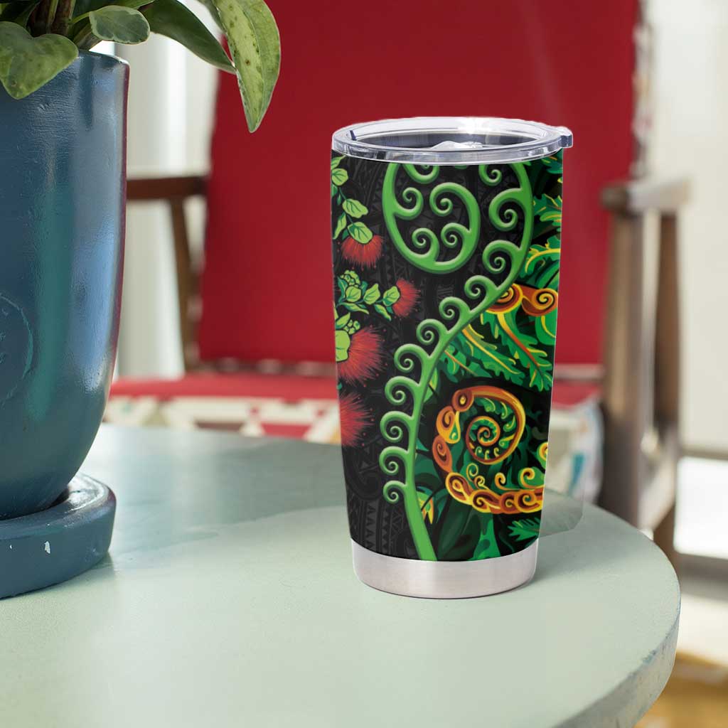 New Zealand Koru Plants and Pohutukawa Tumbler Cup Maori Tattoo Pattern