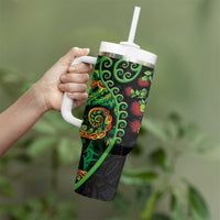 New Zealand Koru Plants and Pohutukawa Tumbler With Handle Maori Tattoo Pattern