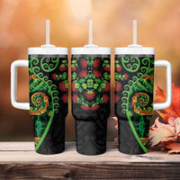 New Zealand Koru Plants and Pohutukawa Tumbler With Handle Maori Tattoo Pattern