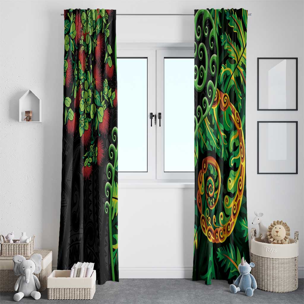 New Zealand Koru Plants and Pohutukawa Window Curtain Maori Tattoo Pattern