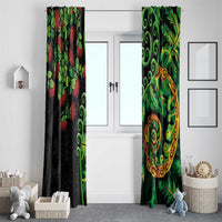 New Zealand Koru Plants and Pohutukawa Window Curtain Maori Tattoo Pattern