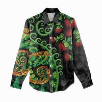 New Zealand Koru Plants and Pohutukawa Women Casual Shirt Maori Tattoo Pattern