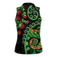 New Zealand Koru Plants and Pohutukawa Women Sleeveless Polo Shirt Maori Tattoo Pattern