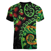 New Zealand Koru Plants and Pohutukawa Women V-Neck T-Shirt Maori Tattoo Pattern