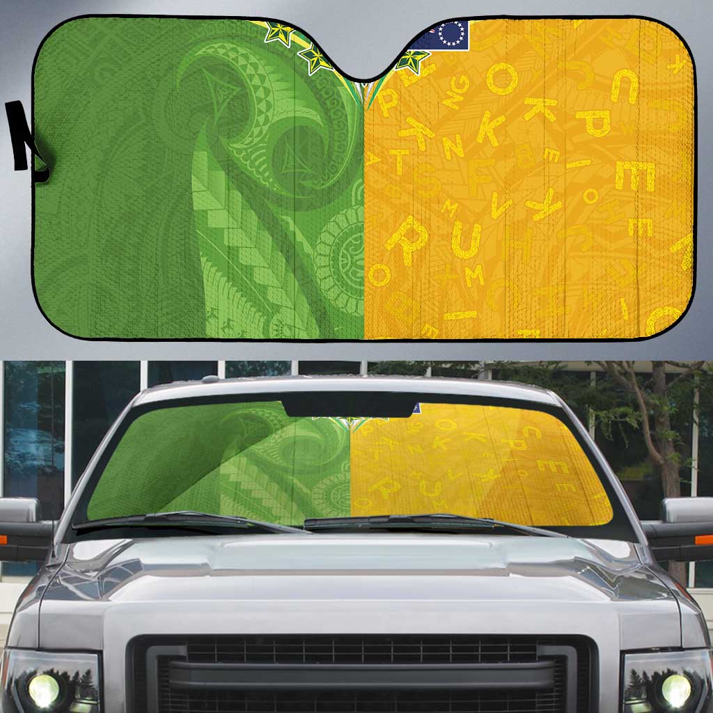Cook Islands Language Week Auto Sun Shade Tatau Pattern and Rarotongan Alphabet - Polynesian Pride