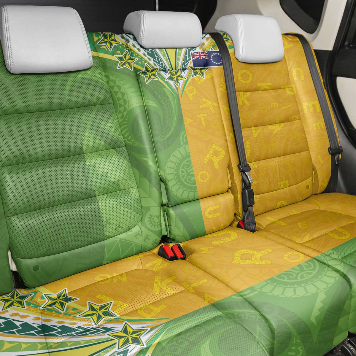 Cook Islands Language Week Back Car Seat Cover Tatau Pattern and Rarotongan Alphabet - Polynesian Pride