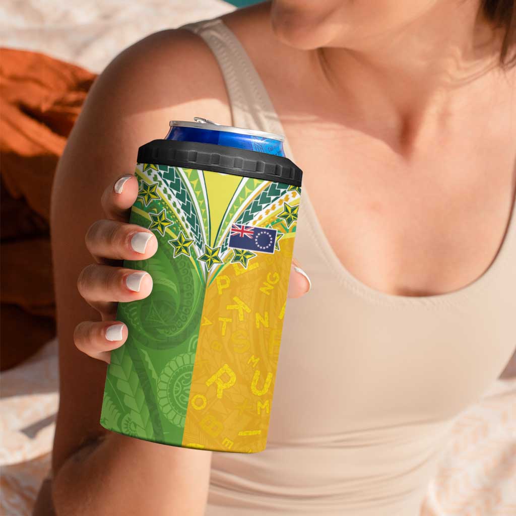 Cook Islands Language Week 4 in 1 Can Cooler Tumbler Tatau Pattern and Rarotongan Alphabet - Polynesian Pride