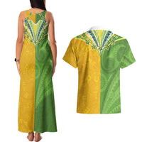 Cook Islands Language Week Couples Matching Tank Maxi Dress and Hawaiian Shirt Tatau Pattern and Rarotongan Alphabet - Polynesian Pride