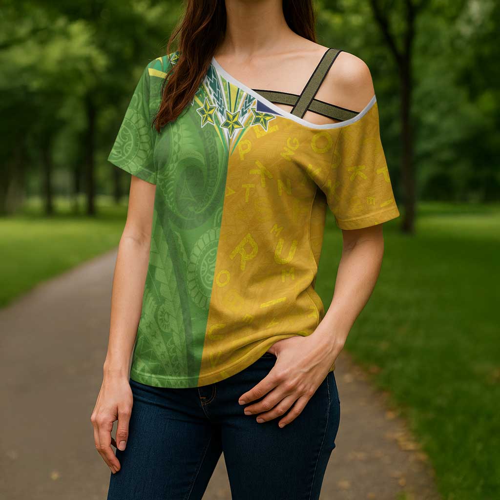 Cook Islands Language Week Cross Shoulder Shirt Tatau Pattern and Rarotongan Alphabet - Polynesian Pride