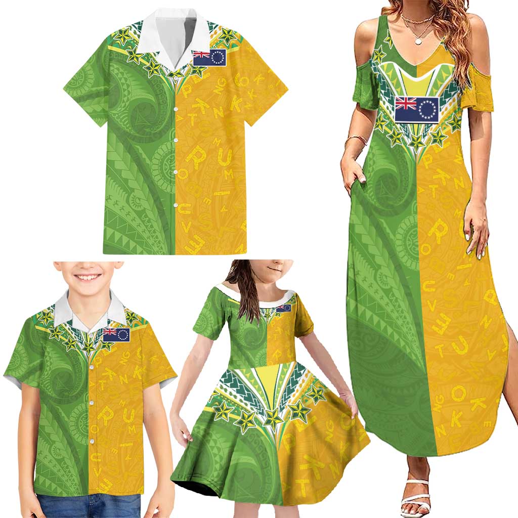 Cook Islands Language Week Family Matching Summer Maxi Dress and Hawaiian Shirt Tatau Pattern and Rarotongan Alphabet - Polynesian Pride
