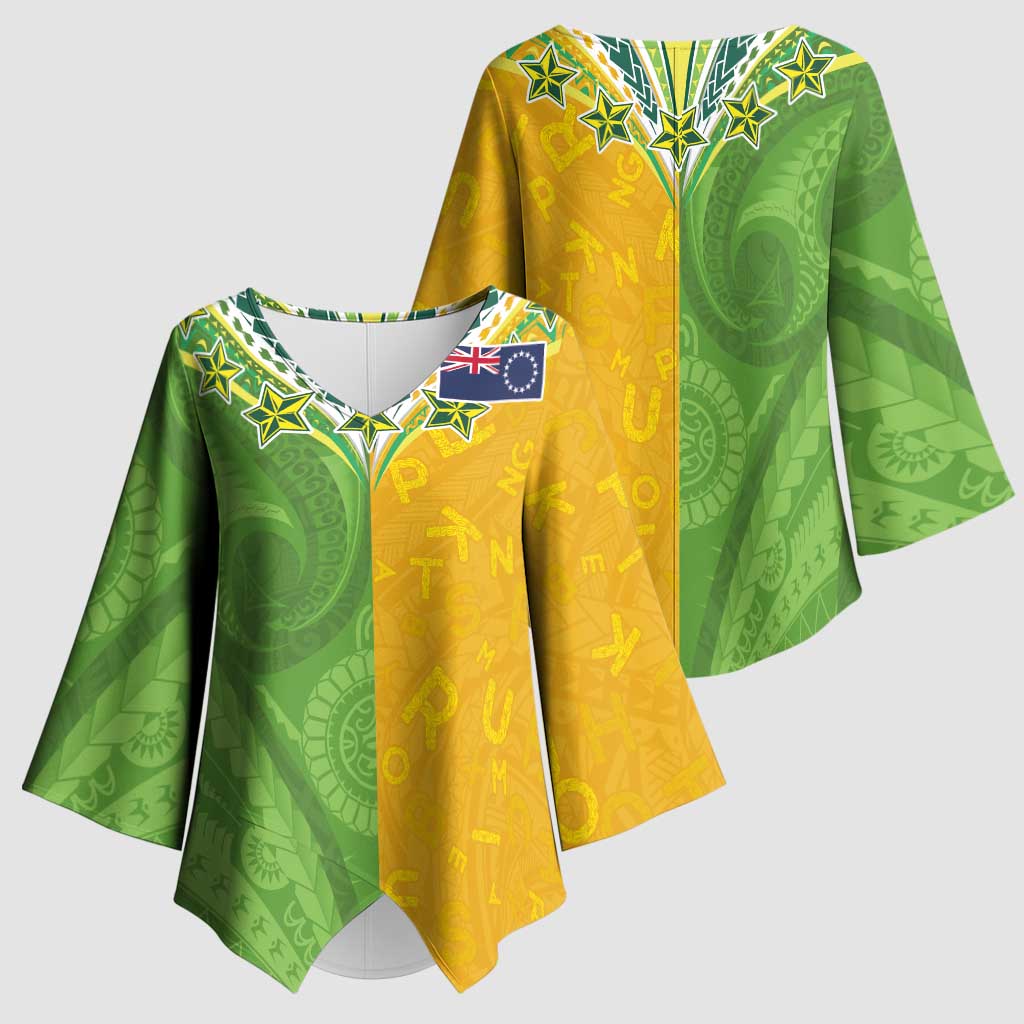 Cook Islands Language Week Kimono Sleeve Blouse Tatau Pattern and Rarotongan Alphabet - Polynesian Pride