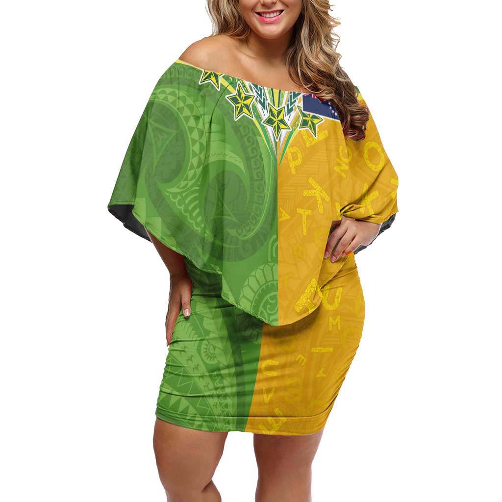 Cook Islands Language Week Off Shoulder Short Dress Tatau Pattern and Rarotongan Alphabet - Polynesian Pride