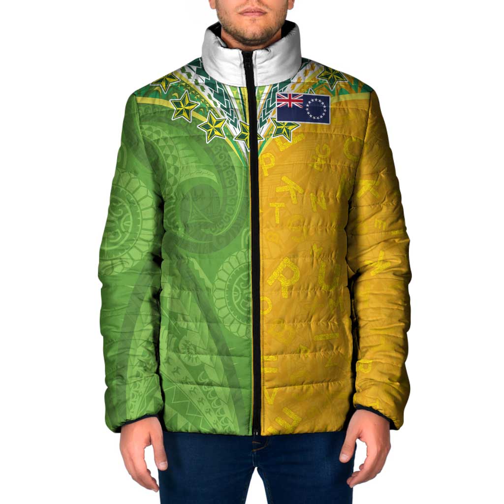 Cook Islands Language Week Padded Jacket Tatau Pattern and Rarotongan Alphabet - Polynesian Pride