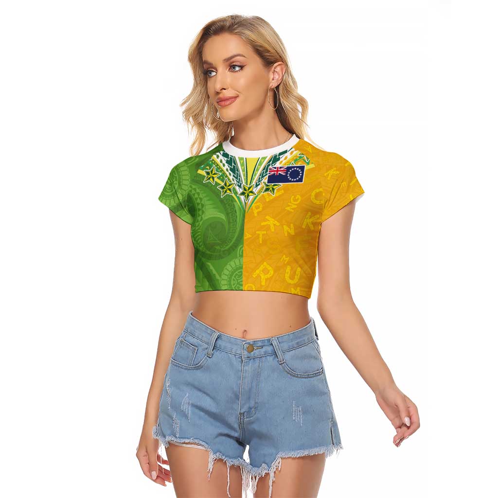 Cook Islands Language Week Raglan Cropped T Shirt Tatau Pattern and Rarotongan Alphabet - Polynesian Pride