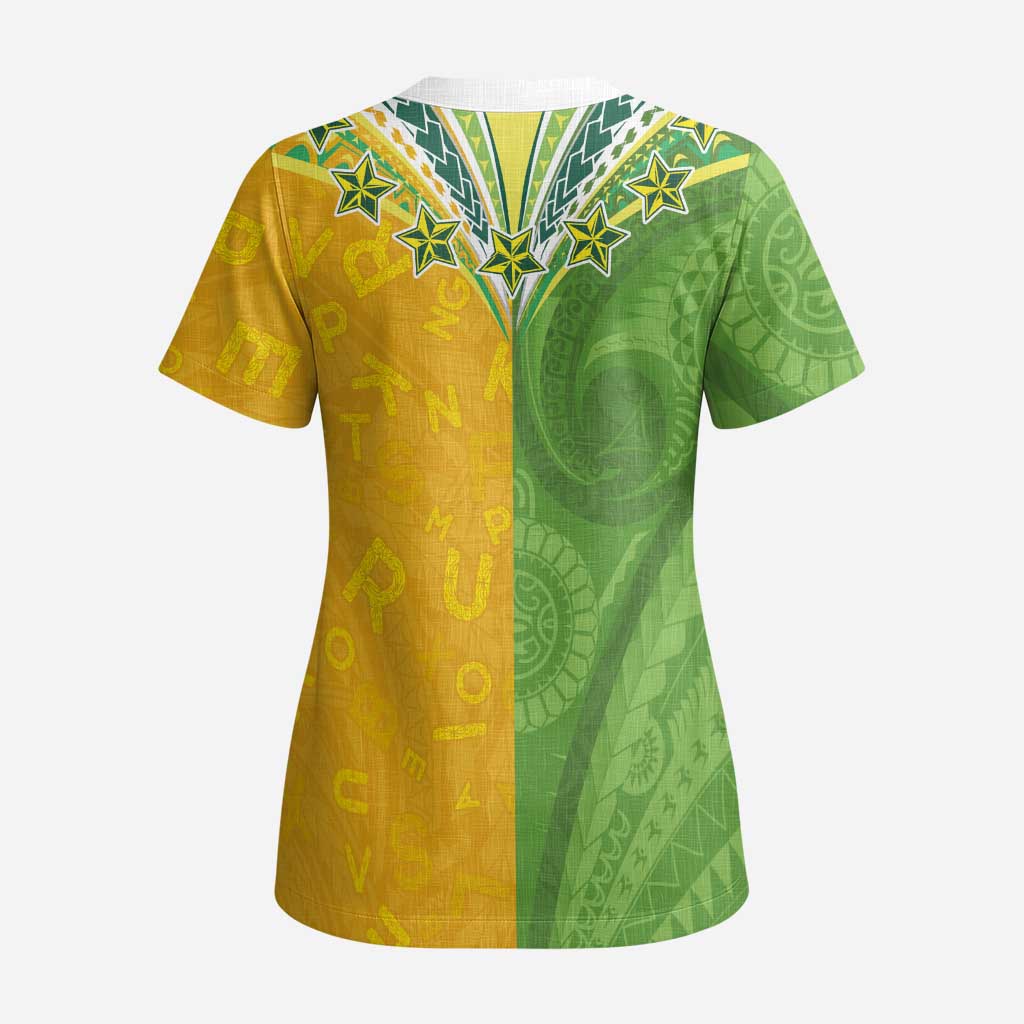 Cook Islands Language Week Scrub Top Tatau Pattern and Rarotongan Alphabet - Polynesian Pride