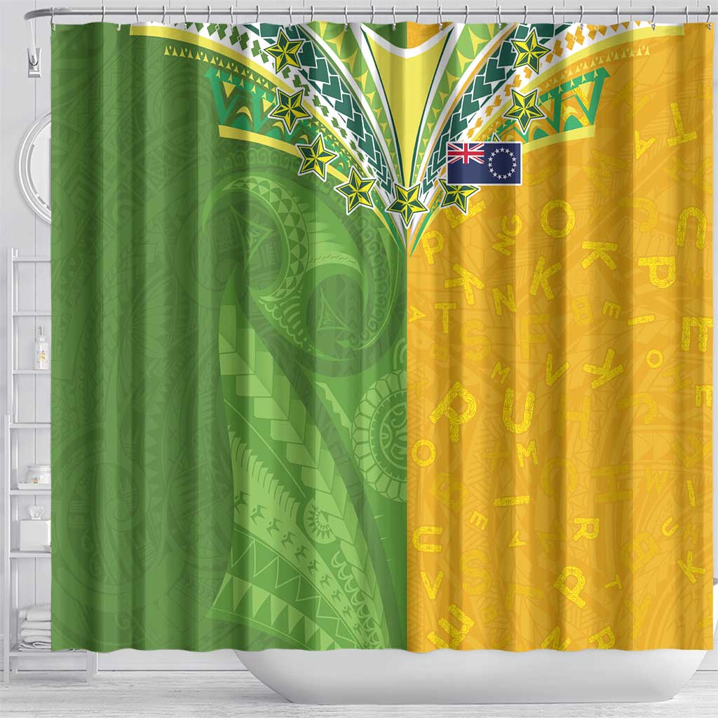 Cook Islands Language Week Shower Curtain Tatau Pattern and Rarotongan Alphabet - Polynesian Pride