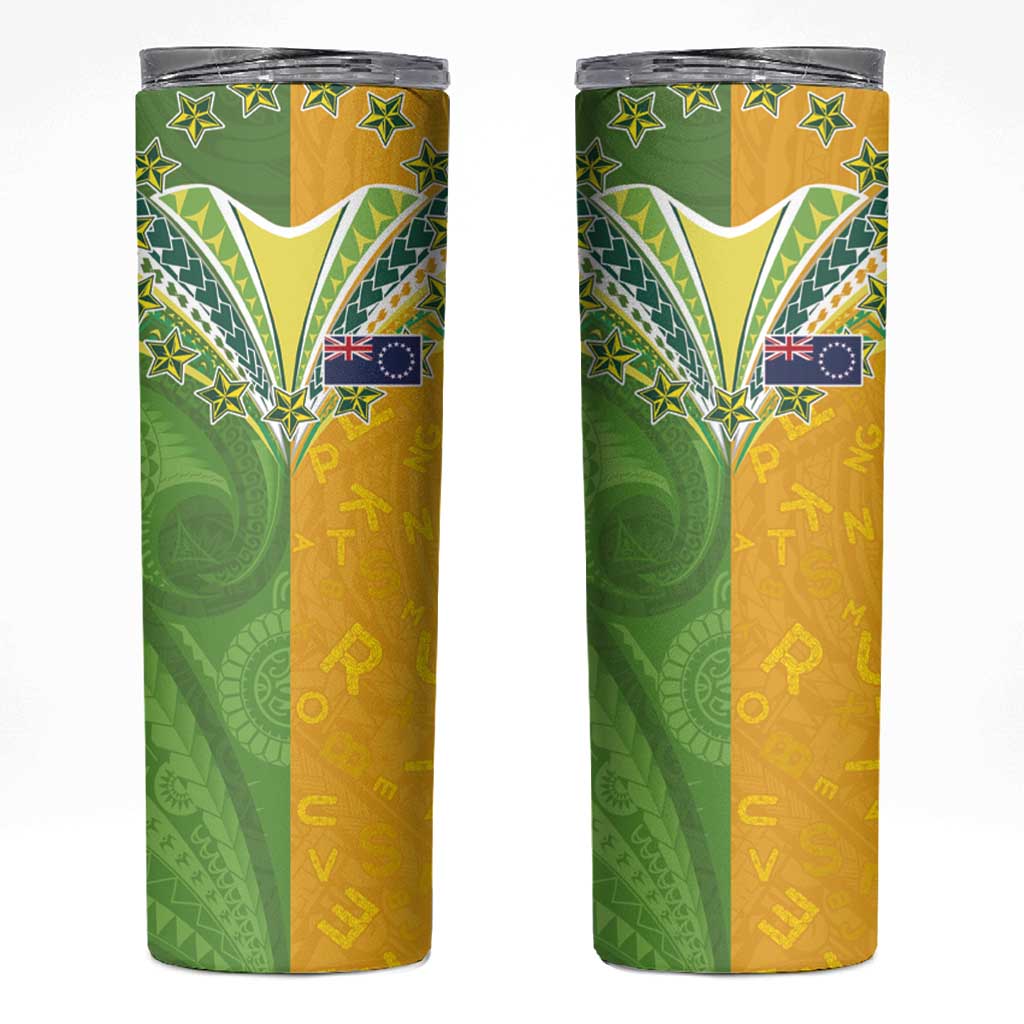 Cook Islands Language Week Skinny Tumbler Tatau Pattern and Rarotongan Alphabet - Polynesian Pride