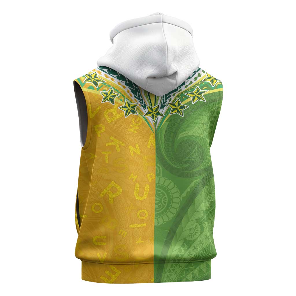 Cook Islands Language Week Sleeveless Hoodie Tatau Pattern and Rarotongan Alphabet - Polynesian Pride