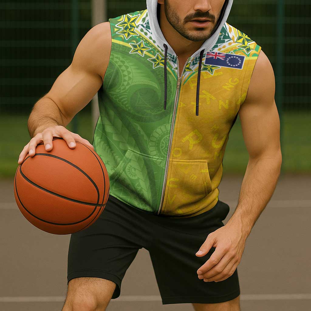 Cook Islands Language Week Sleeveless Zip Hoodie Tatau Pattern and Rarotongan Alphabet - Polynesian Pride