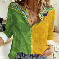 Cook Islands Language Week Women Casual Shirt Tatau Pattern and Rarotongan Alphabet - Polynesian Pride