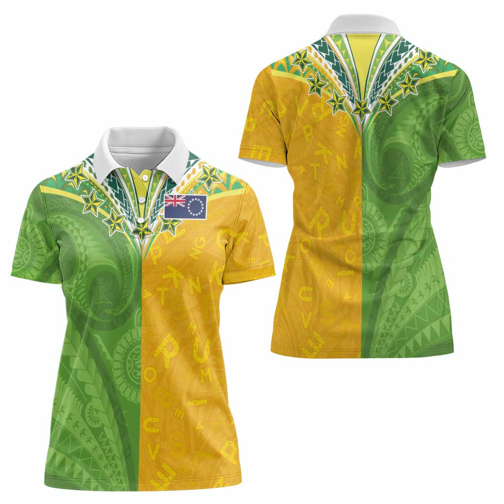 Cook Islands Language Week Women Polo Shirt Tatau Pattern and Rarotongan Alphabet - Polynesian Pride