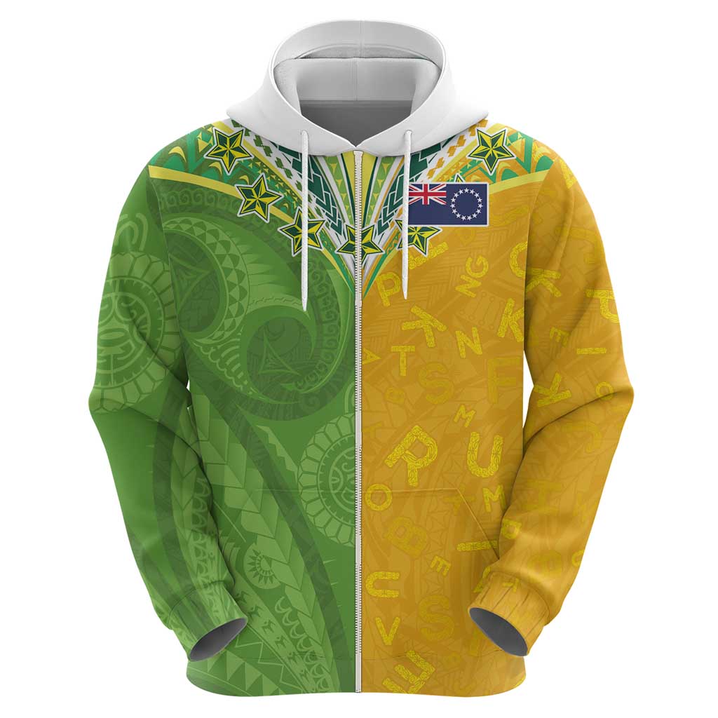 Cook Islands Language Week Zip Hoodie Tatau Pattern and Rarotongan Alphabet - Polynesian Pride