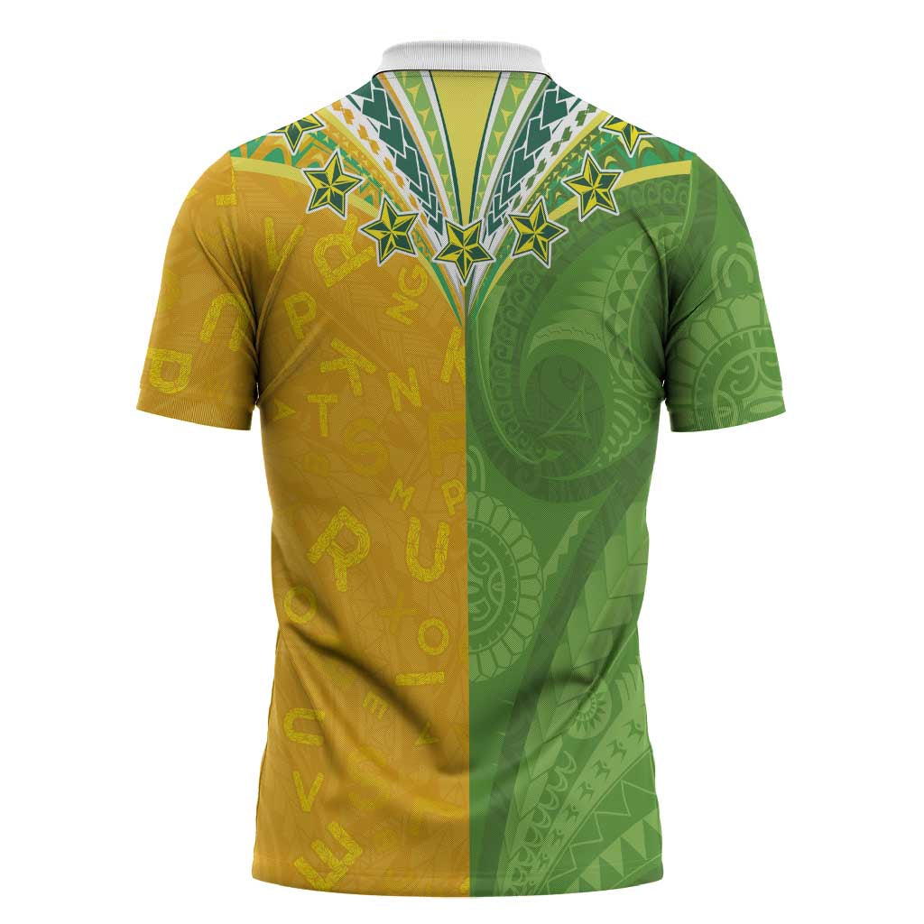 Cook Islands Language Week Zipper Polo Shirt Tatau Pattern and Rarotongan Alphabet - Polynesian Pride