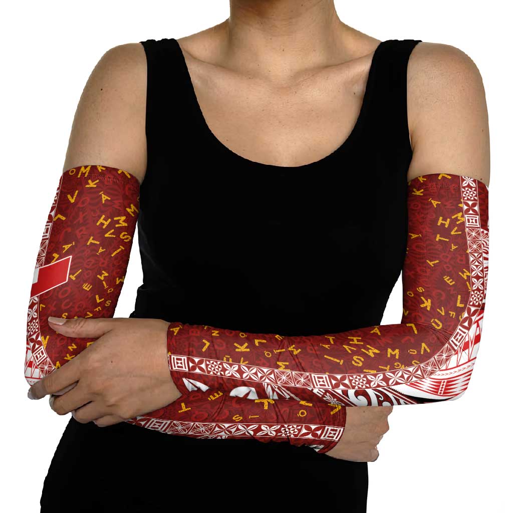 Tonga Language Week Arm Sleeves Ngatu Pattern and Tongan Alphabet - Polynesian Pride