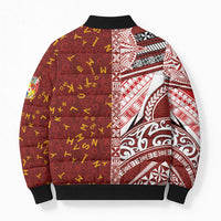 Tonga Language Week Bomber Puffer Jacket Ngatu Pattern and Tongan Alphabet LT03 - Polynesian Pride