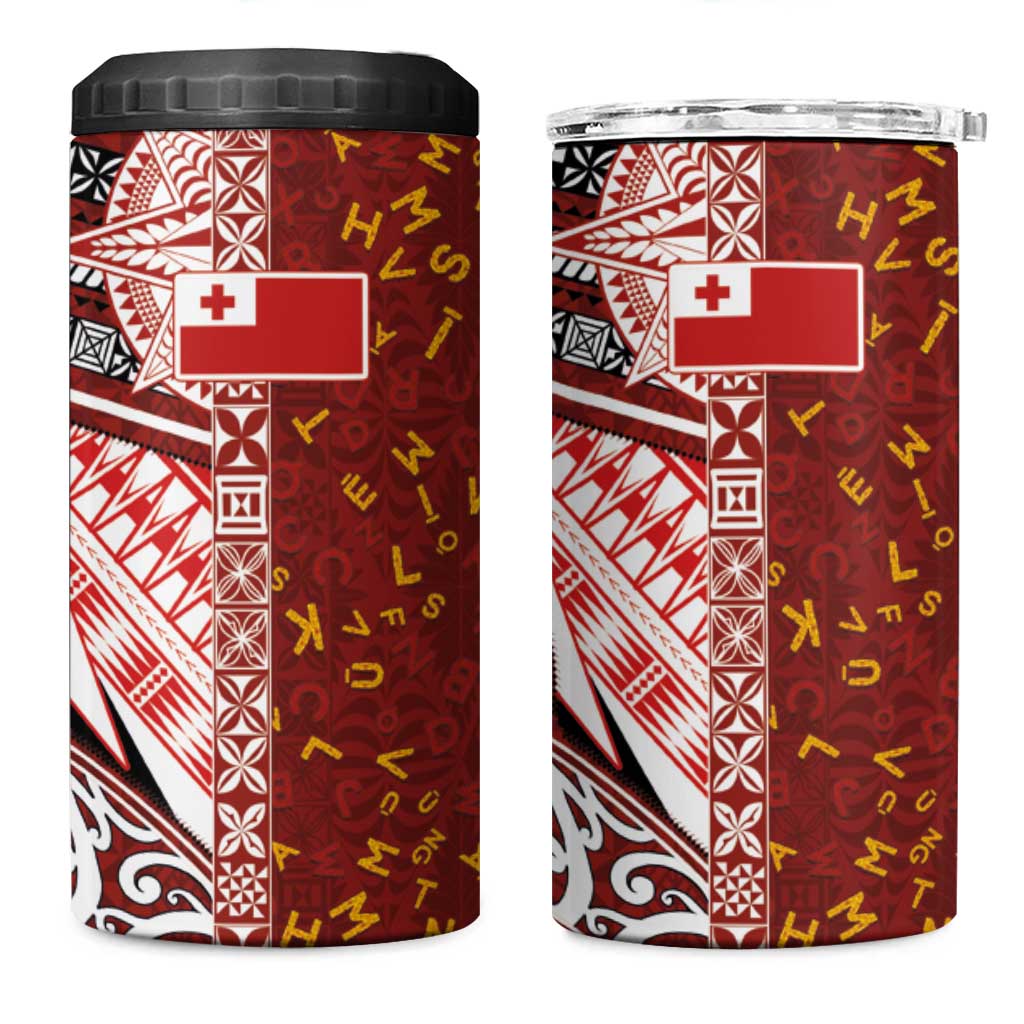 Tonga Language Week 4 in 1 Can Cooler Tumbler Ngatu Pattern and Tongan Alphabet - Polynesian Pride