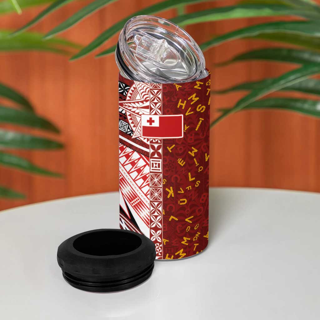 Tonga Language Week 4 in 1 Can Cooler Tumbler Ngatu Pattern and Tongan Alphabet - Polynesian Pride