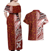 Tonga Language Week Couples Matching Off Shoulder Maxi Dress and Hawaiian Shirt Ngatu Pattern and Tongan Alphabet - Polynesian Pride