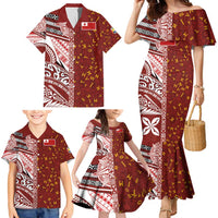 Tonga Language Week Family Matching Mermaid Dress and Hawaiian Shirt Ngatu Pattern and Tongan Alphabet - Polynesian Pride