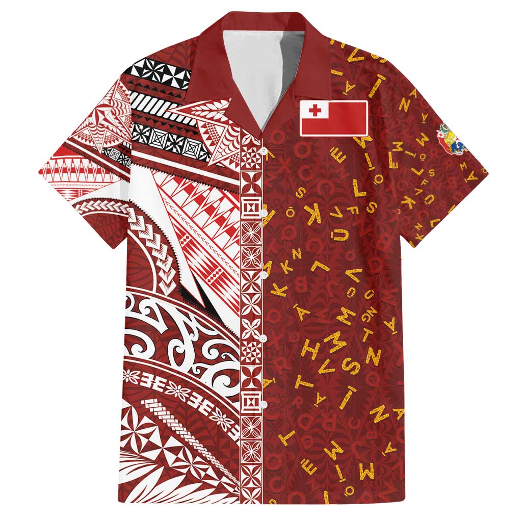 Tonga Language Week Family Matching Off Shoulder Short Dress and Hawaiian Shirt Ngatu Pattern and Tongan Alphabet - Polynesian Pride