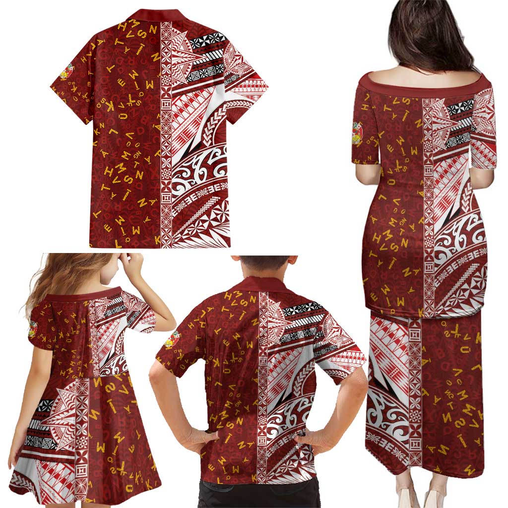 Tonga Language Week Family Matching Puletasi and Hawaiian Shirt Ngatu Pattern and Tongan Alphabet LT03 - Polynesian Pride