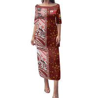 Tonga Language Week Family Matching Puletasi and Hawaiian Shirt Ngatu Pattern and Tongan Alphabet LT03 Mom's Dress Red - Polynesian Pride