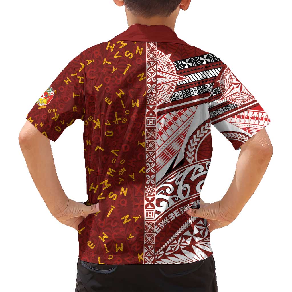 Tonga Language Week Family Matching Short Sleeve Bodycon Dress and Hawaiian Shirt Ngatu Pattern and Tongan Alphabet - Polynesian Pride