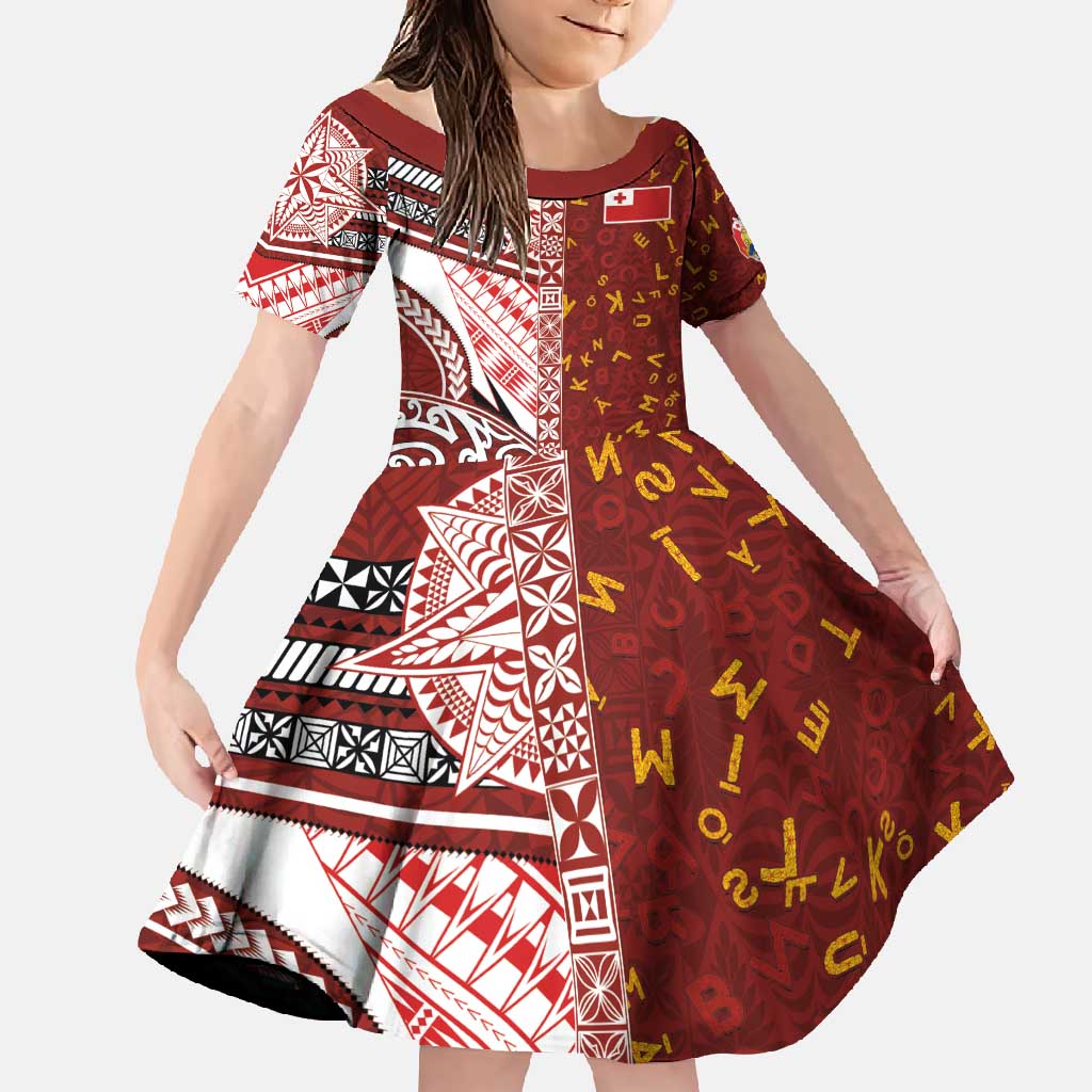 Tonga Language Week Family Matching Tank Maxi Dress and Hawaiian Shirt Ngatu Pattern and Tongan Alphabet - Polynesian Pride