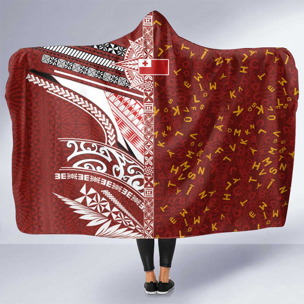 Tonga Language Week Hooded Blanket Ngatu Pattern and Tongan Alphabet LT03 One Size Red - Polynesian Pride