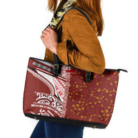 Tonga Language Week Leather Tote Bag Ngatu Pattern and Tongan Alphabet - Polynesian Pride