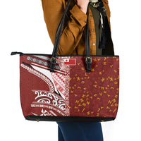 Tonga Language Week Leather Tote Bag Ngatu Pattern and Tongan Alphabet - Polynesian Pride