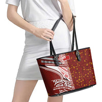 Tonga Language Week Leather Tote Bag Ngatu Pattern and Tongan Alphabet - Polynesian Pride