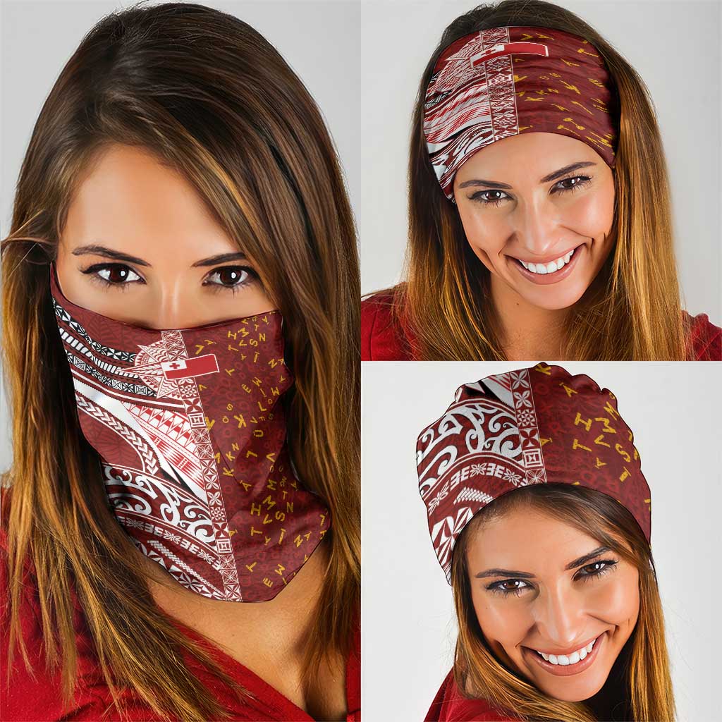 Tonga Language Week Neck Gaiter Ngatu Pattern and Tongan Alphabet - Polynesian Pride